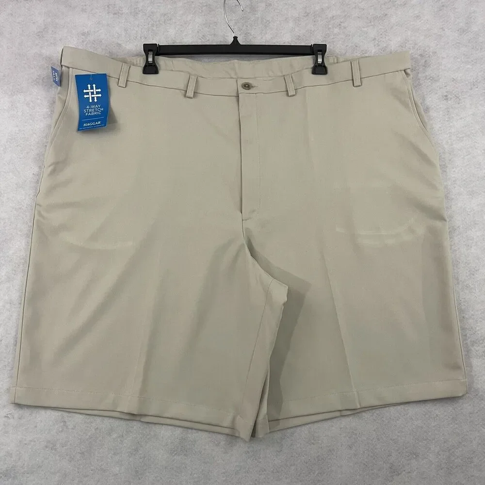 Haggar Cool 18 Pro Shorts Mens 52 Beige Stretch Golf Performance NWT